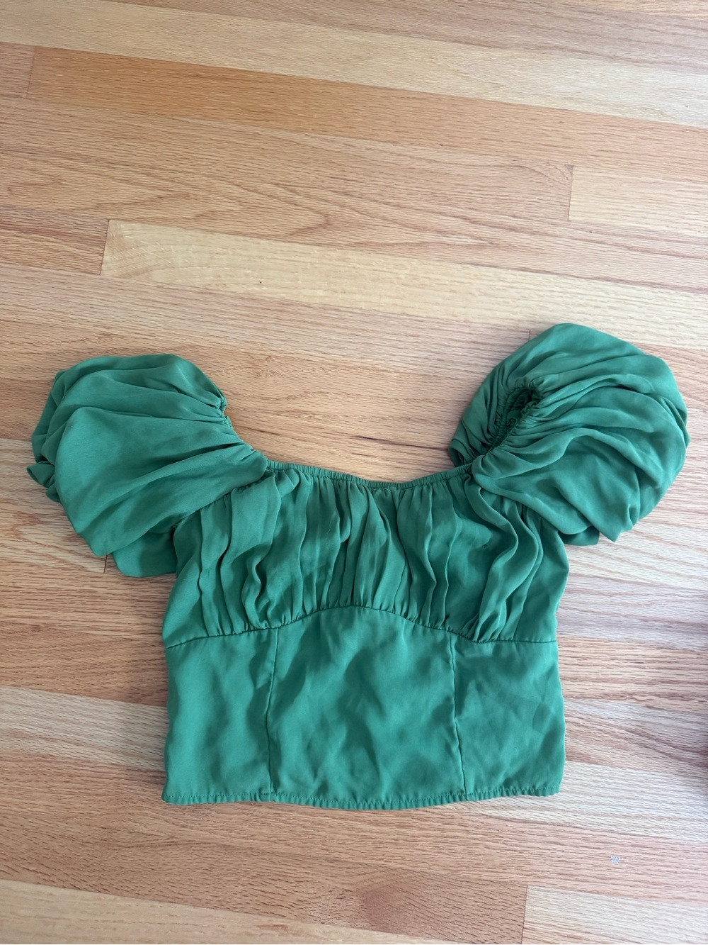 Abercrombie & Fitch Emerald Green Puff-Sleeve Cropped Top